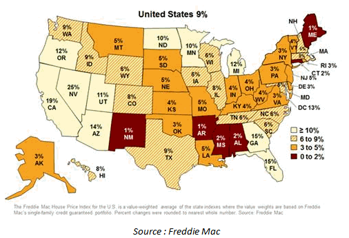 Hausse moyenne des prix de l’immobilier aux USA