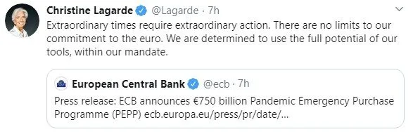Annonce de Christine Lagarde sur Twitter