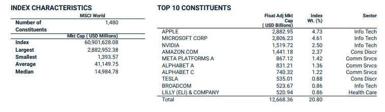 Top 10 des lignes de l’indice MSCI World Index