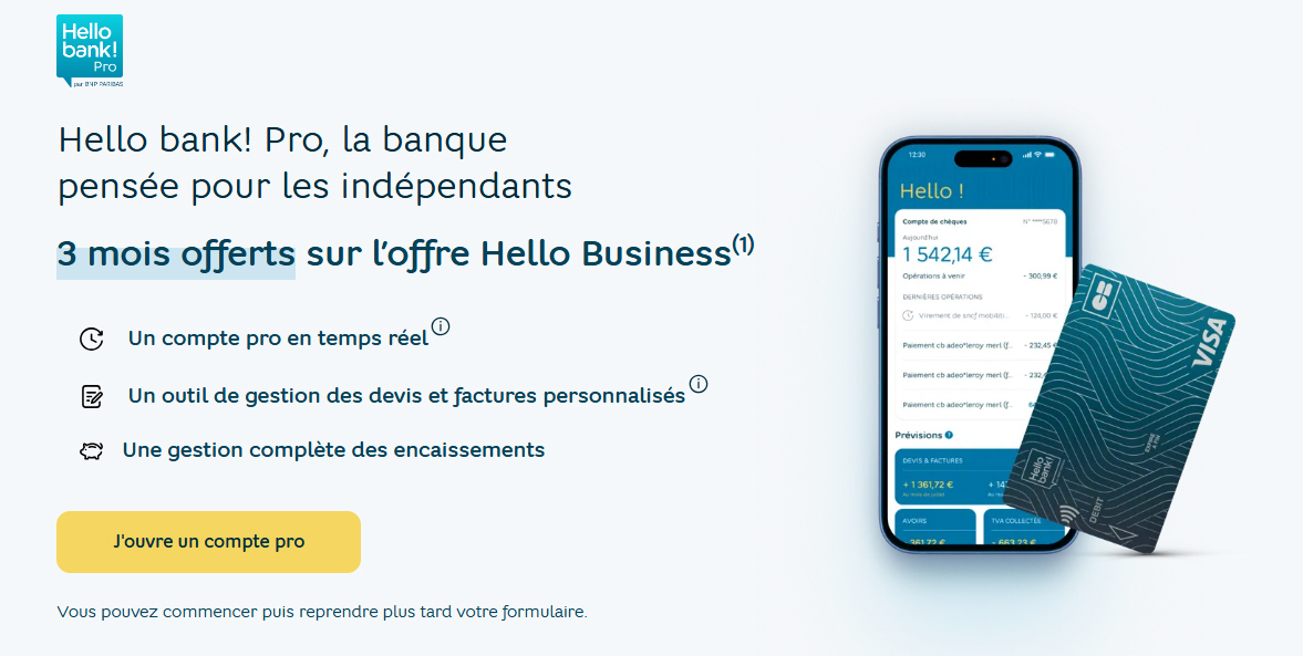 Offre Hello Business de Hello bank! (BNP Paribas)