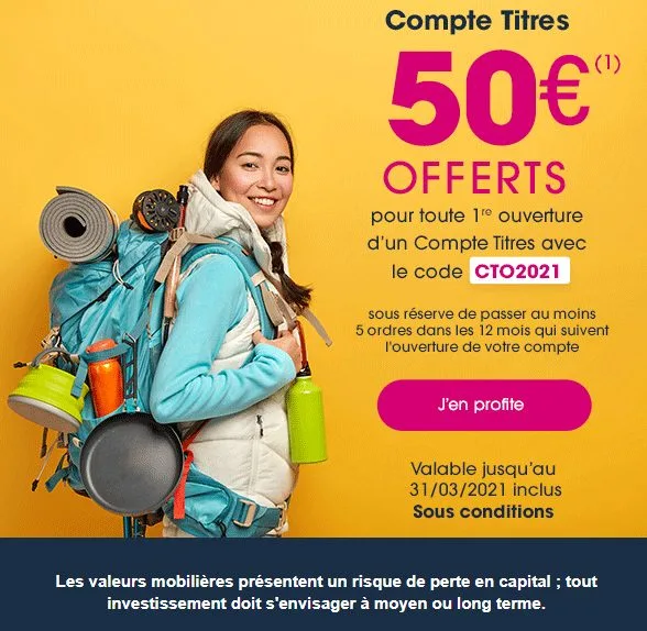 Investir en bourse via un compte-titres ? 50€ offerts aux clients Boursorama jusqu’au 31 mars 2021