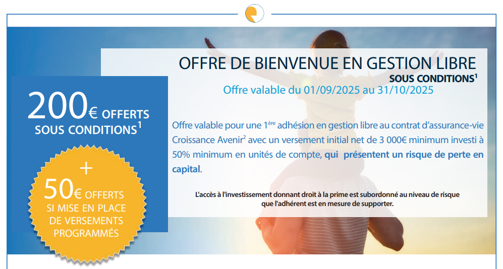 Assurance-Vie Croissance Avenir : jusqu’à 250 euros offerts pour 3000€ versés