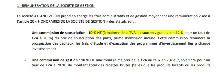 Extrait de la présentation des frais de la SCPI Epargne Pierre