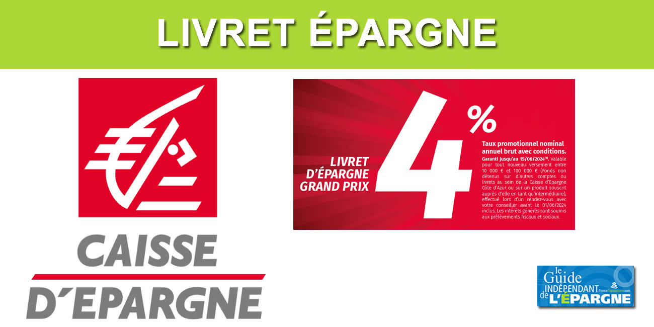 Livret Caisse d'Epargne : taux boosté de 4% brut jusqu'au 15 juin 2024