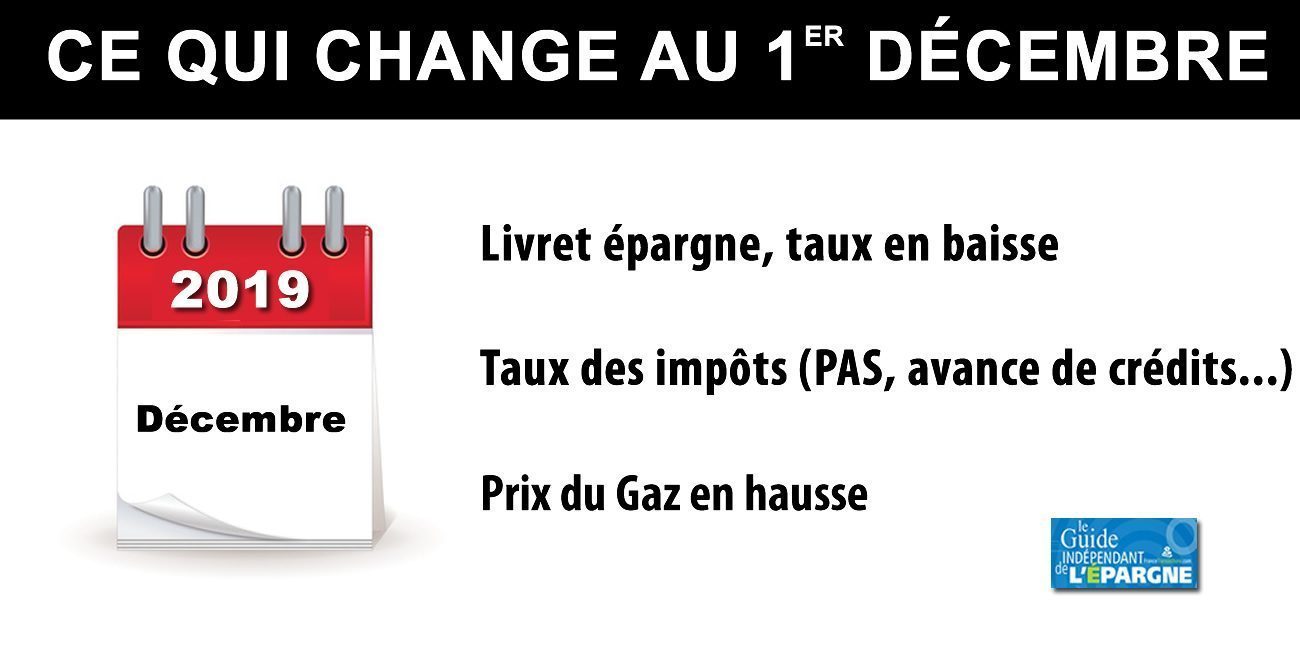 1er décembre 2019, ce qui change : taux de livret épargne, taux de vos impôts, prix du gaz 1er décembre 2019, ce qui change : taux de livret épargne, taux de vos impôts, prix du gaz