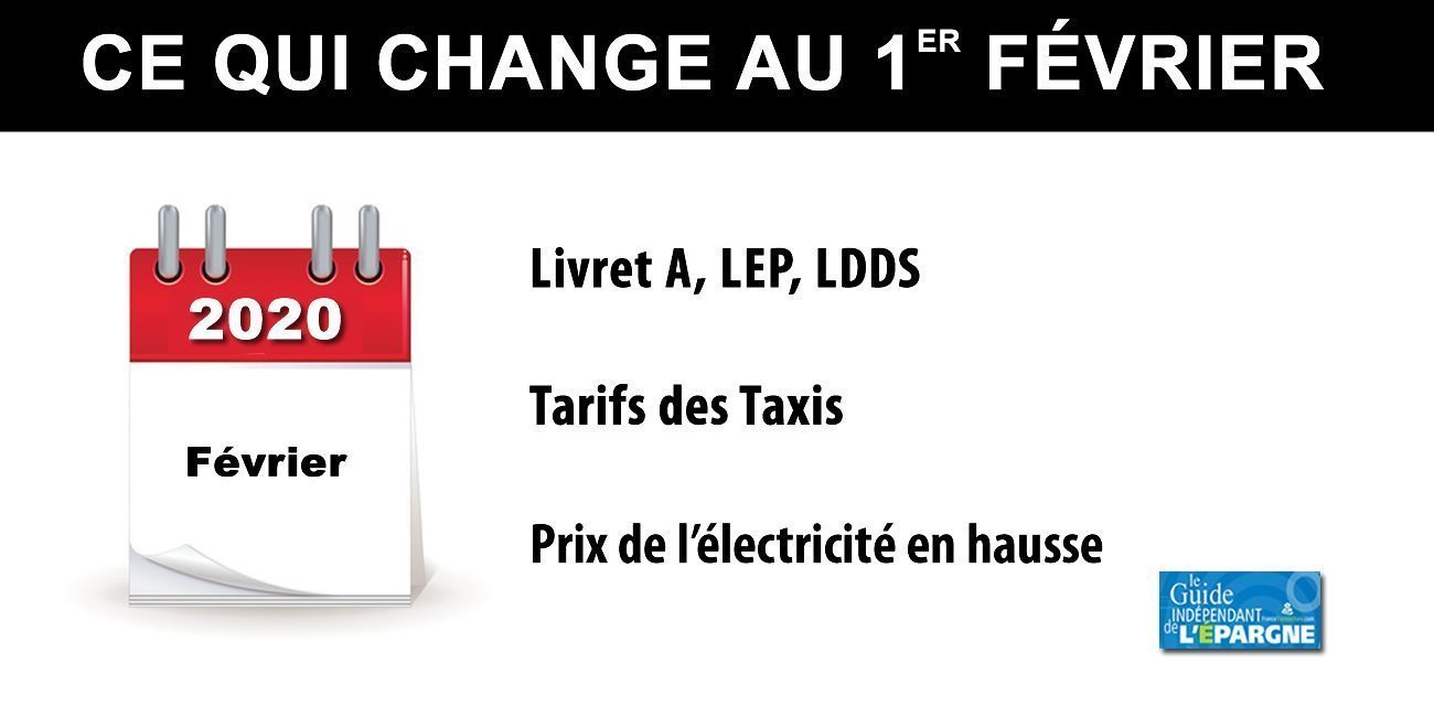 Ce qui change au 1er février 2020 : Livret A, LDDS, LEP, hausse des tarifs EDF, des Taxis..