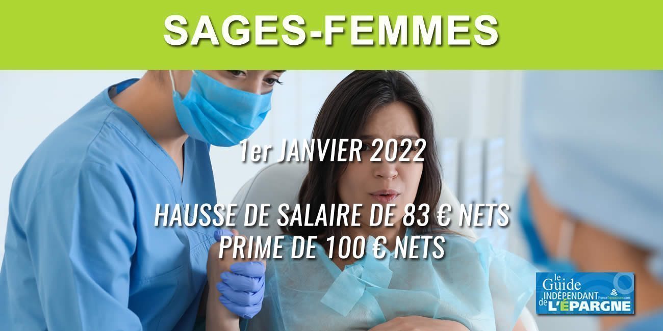 Prime de 100 euros net et une hausse de salaire de 83 euros nets pour les sages-femmes au 1er janvier 2022 Prime de 100 euros net et une hausse de salaire de 83 euros nets pour les sages-femmes au 1er janvier 2022