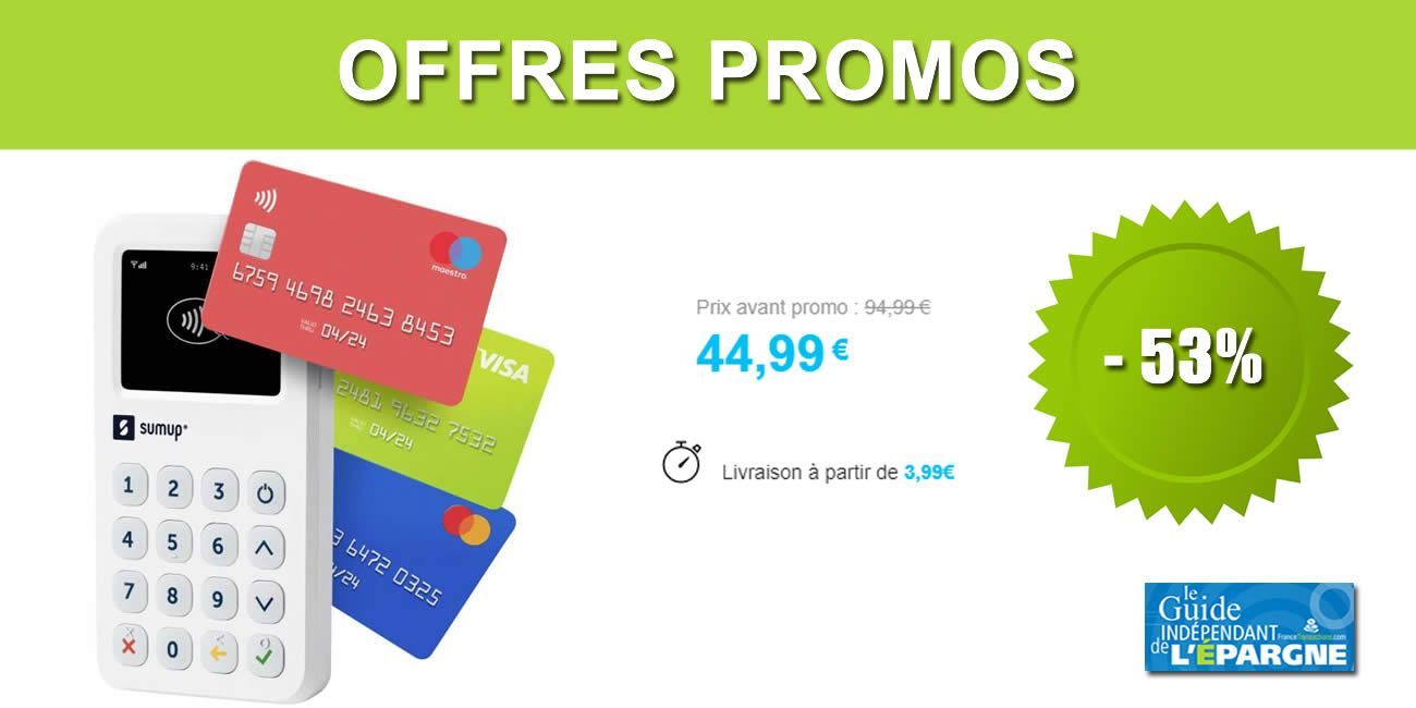 Le lecteur de cartes bancaires SUMUP à moitié prix, offre à saisir avant le 31 mai 2022 Le lecteur de cartes bancaires SUMUP à moitié prix, offre à saisir avant le 31 mai 2022