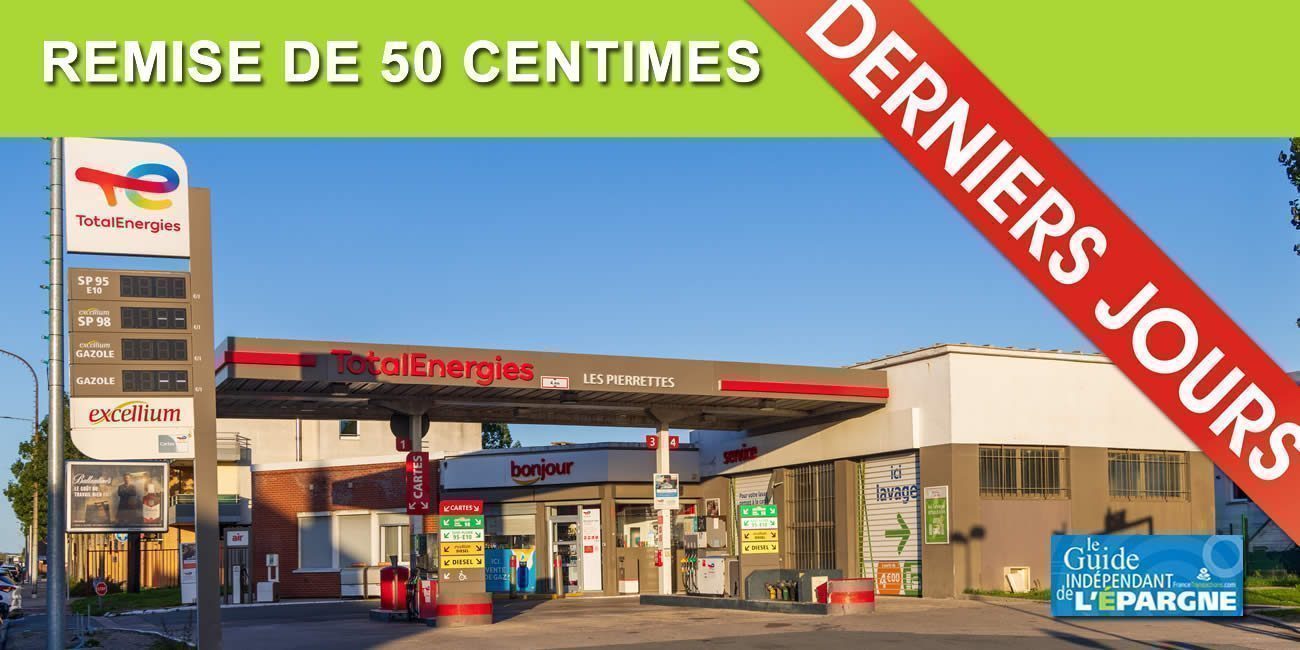 Derniers jours pour bénéficier de la réduction de 50 centimes sur les carburants chez TotalEnergies, le 16 novembre, +40 cents/litre Derniers jours pour bénéficier de la réduction de 50 centimes sur les carburants chez TotalEnergies, le 16 novembre, +40 cents/litre
