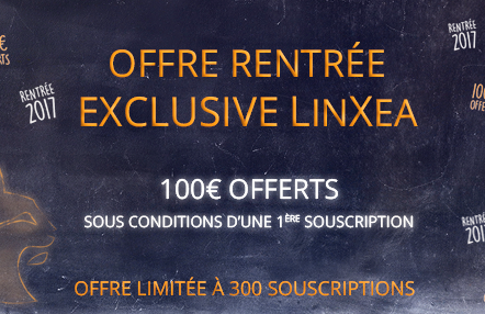 100€ offerts sur le contrat d'assurance-vie Linxea Avenir jusqu'au 1er novembre 2017 100€ offerts sur le contrat d'assurance-vie Linxea Avenir jusqu'au 1er novembre 2017