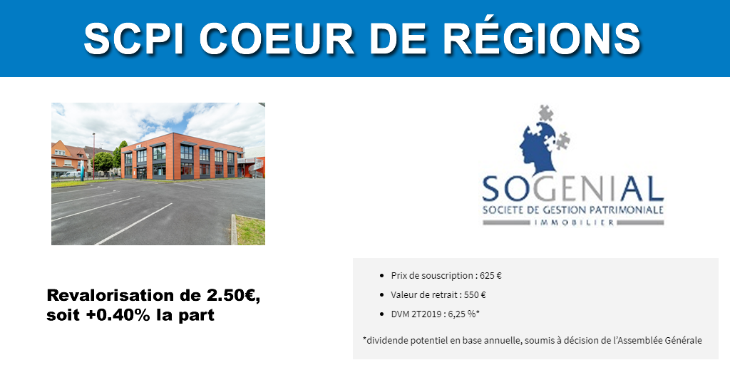SCPI CŒUR DE REGIONS : seconde revalorisation de la part, moins d'une année après son lancement ! SCPI CŒUR DE REGIONS : seconde revalorisation de la part, moins d'une année après son lancement !