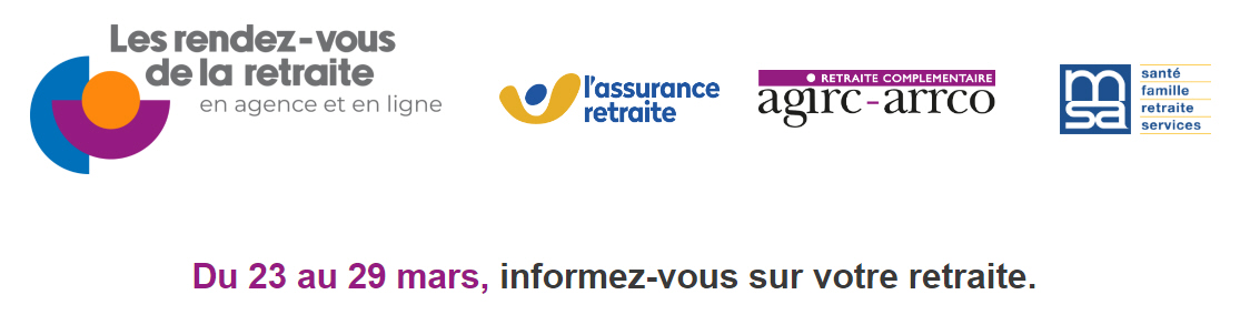 Une question sur votre retraite Agirc-Arrco ou MSA ? Du 23 au 29 mars, obtenez des réponses lors d'un Rendez-Vous Retraite Une question sur votre retraite Agirc-Arrco ou MSA ? Du 23 au 29 mars, obtenez des réponses lors d'un Rendez-Vous Retraite