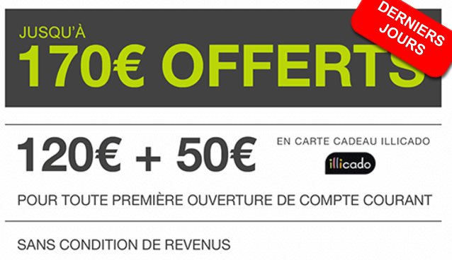 A partir du 20 novembre et pendant 9 jours chez Monabanq, 50€ offerts en bons cadeaux + 10€ / mois pendant 12 mois A partir du 20 novembre et pendant 9 jours chez Monabanq, 50€ offerts en bons cadeaux + 10€ / mois pendant 12 mois