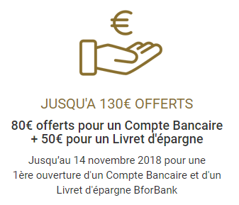 BforBank : 130€ offerts pour l'ouverture simultanée de votre compte courant et du livret épargne BforBank