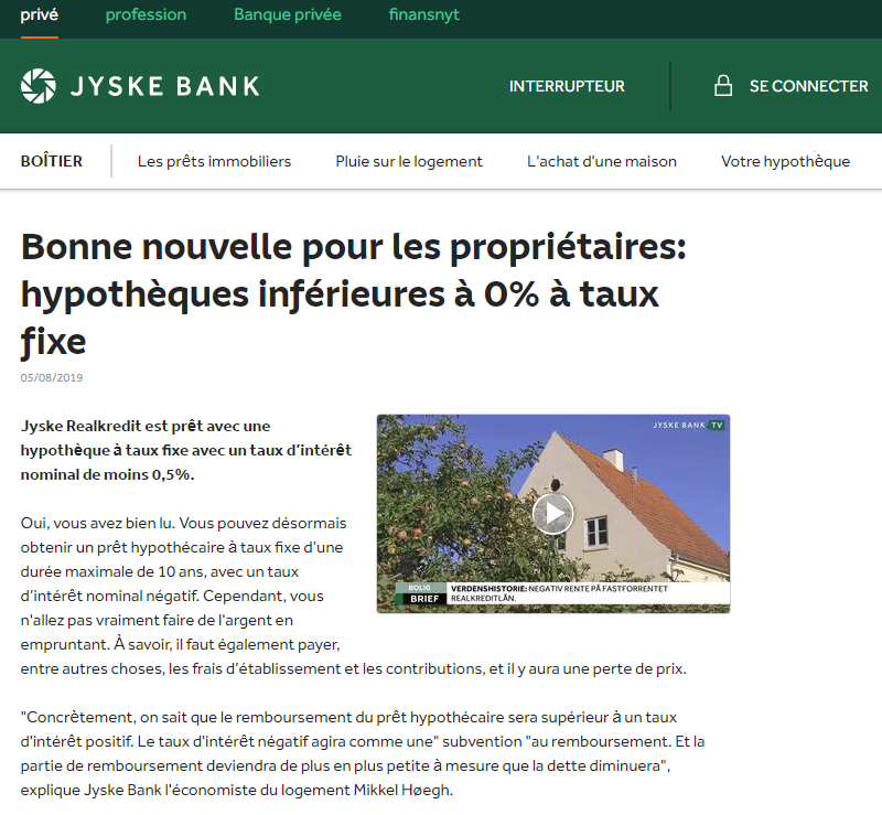 Crédit immobilier à taux négatif ? Un vrai faux exemple au Danemark, ou comment faire le buzz, sans proposer réellement un TAEG négatif Crédit immobilier à taux négatif ? Un vrai faux exemple au Danemark, ou comment faire le buzz, sans proposer réellement un TAEG négatif