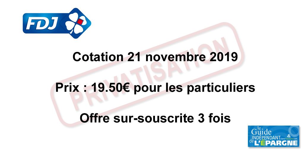 L'action Française des Jeux (FDJ) va coter à partir de 9h30, premiers échanges le lundi 25 novembre