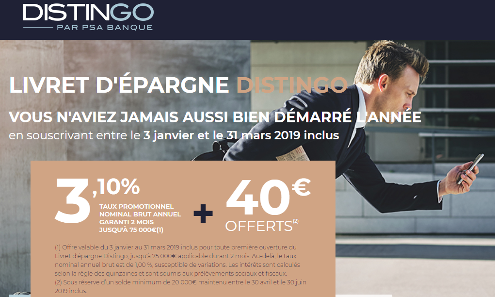 DERNIERS JOURS ! Livret épargne DISTINGO : 3.10% brut + 40€ offerts, sous conditions @PSAbanquefr #Epargne #Banque