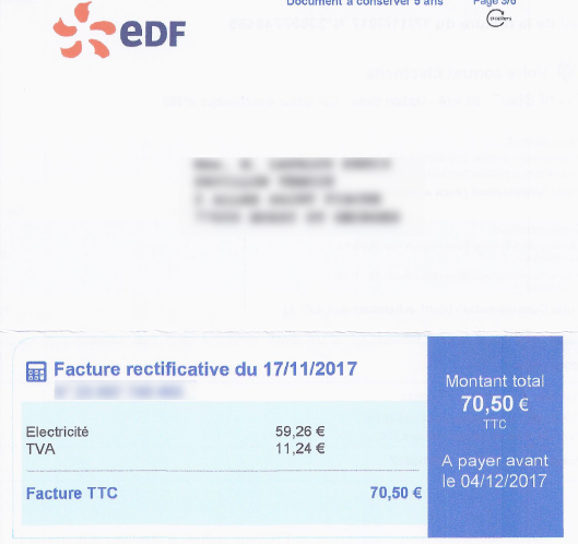Électricité (EDF et autres), une facture rectificative sous haute-tension, période concernée 2014-2015, mais adressée en 2017 ! Électricité (EDF et autres), une facture rectificative sous haute-tension, période concernée 2014-2015, mais adressée en 2017 !