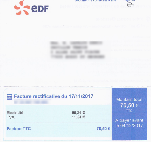 Électricité (EDF et autres), une facture rectificative sous haute-tension, période concernée 2014-2015, mais adressée en 2017 !