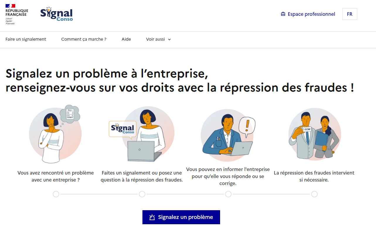 SignalConso : plateforme de signalement de fraudes, arnaques, ... Accessible désormais en anglais en vue des JO 2024