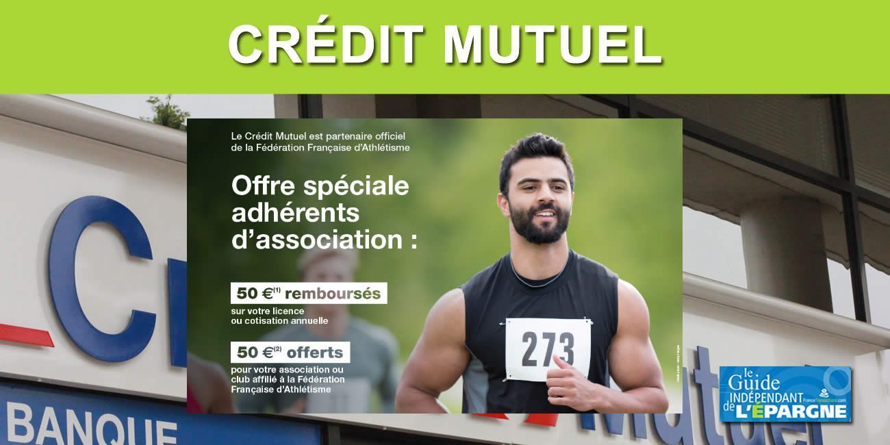 Crédit Mutuel : 50 euros offerts si vous êtes licencié FFA (Fédération française d'athlétisme) + 50 euros pour votre club ! Crédit Mutuel : 50 euros offerts si vous êtes licencié FFA (Fédération française d'athlétisme) + 50 euros pour votre club !