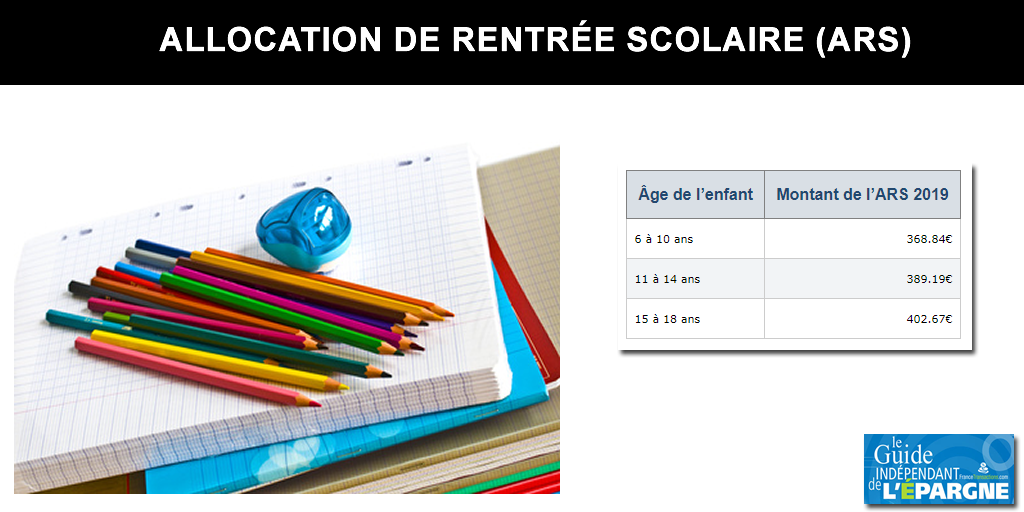 Allocations ARS 2019 (rentrée scolaire) versée à partir du 20 août 2019