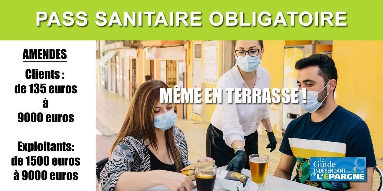Extension du Pass Sanitaire obligatoire aux restaurants, terrasses, trains, etc : montants des amendes de 135 à 9000 euros