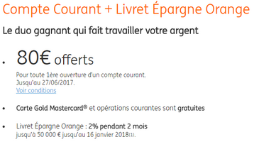 ING Direct offre 80€ à ses nouveaux clients, avec une épargne à 2%, jusqu'au 18 janvier 2018 