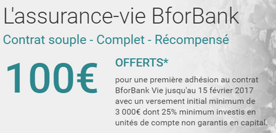 BforBank Vie : 2.57% net servi en 2016, 100€ offerts en 2017