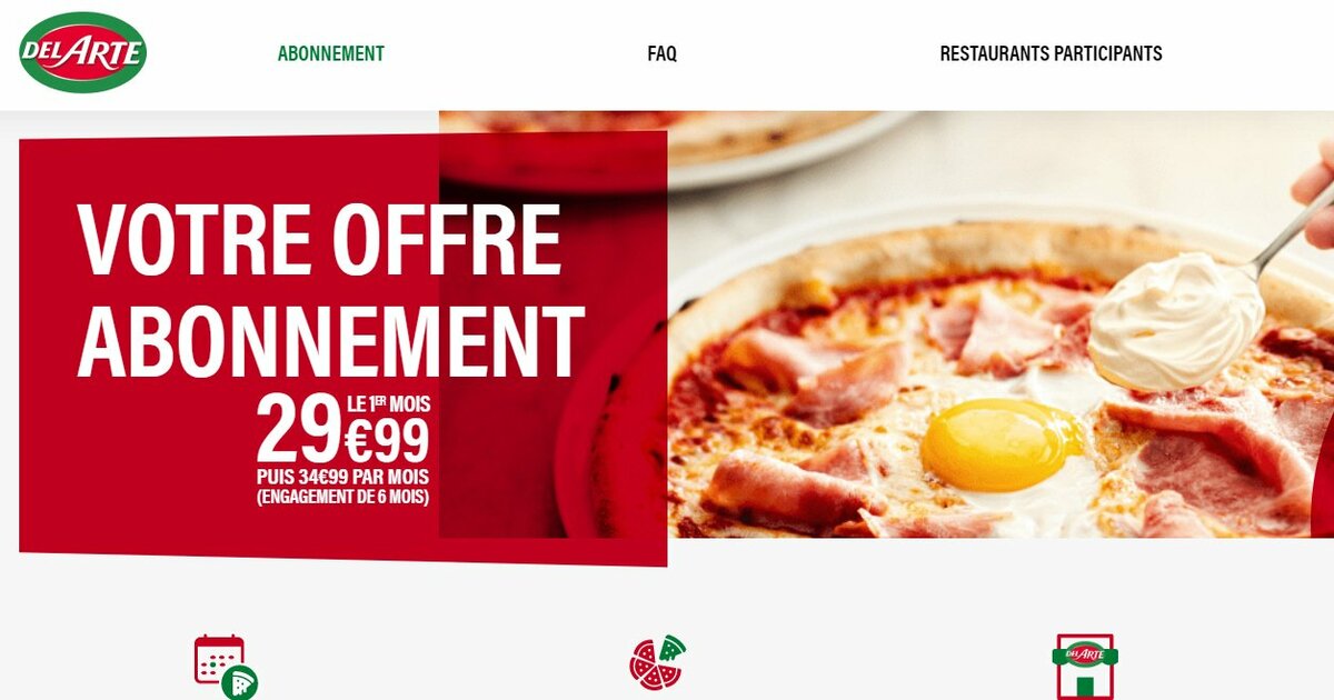 Abonnement Pizza Del Arte pour 34,99 euros par mois pour un repas par