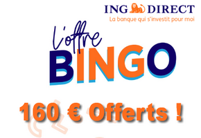 Bingo chez ING Direct : 160€ offerts pour l'ouverture de votre compte courant, à saisir avant le 11 décembre 2018