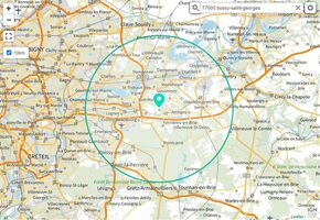 Calculer un rayon de 10km autour de chez soi