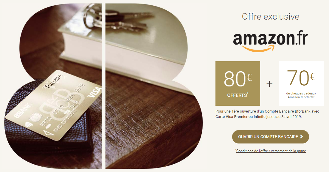 BforBank, offre exclusive Amazon.fr, 150€ offerts pour l'ouverture de votre compte courant