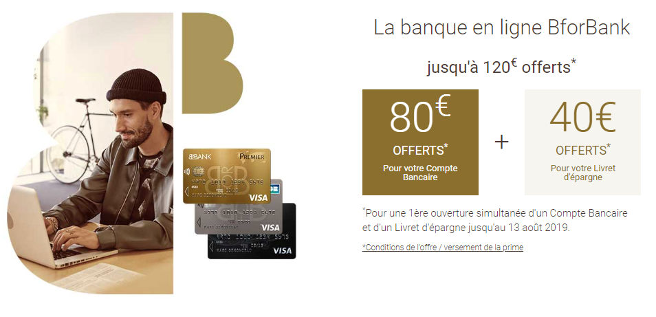 Compte bancaire BforBank : 120€ offerts jusqu'au 13 août 2019